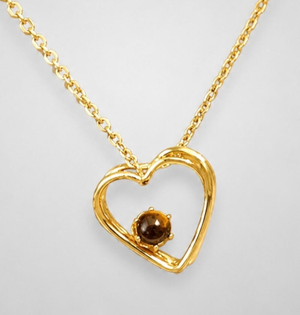 Double Heart Pendant GlassTiger Eye Stone, 18" Chain,‎ Layering Necklace gn01-26